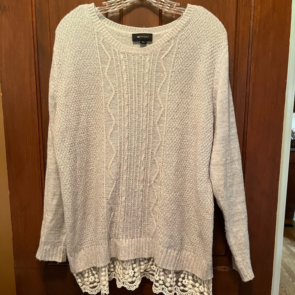 AB studio size XL grey tunic sweater with lace